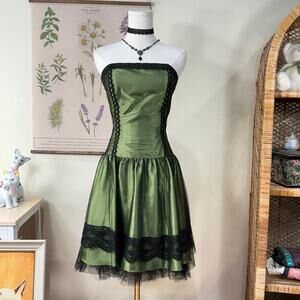 Vtg 90s Mesh Tulle Strapless Mini Dress Romantic Gothic Lolita Sexy Dark Fairy 4